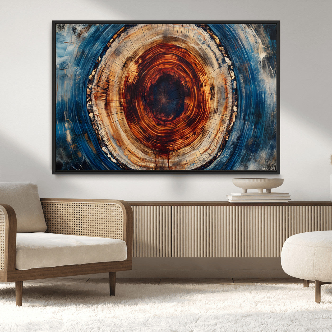 90395-MGV-CV-36X24-Abstract Framed Tree Rings Wall Decor, Wood Grain Rings Artwork Print, Nature Woodland Modern Wall