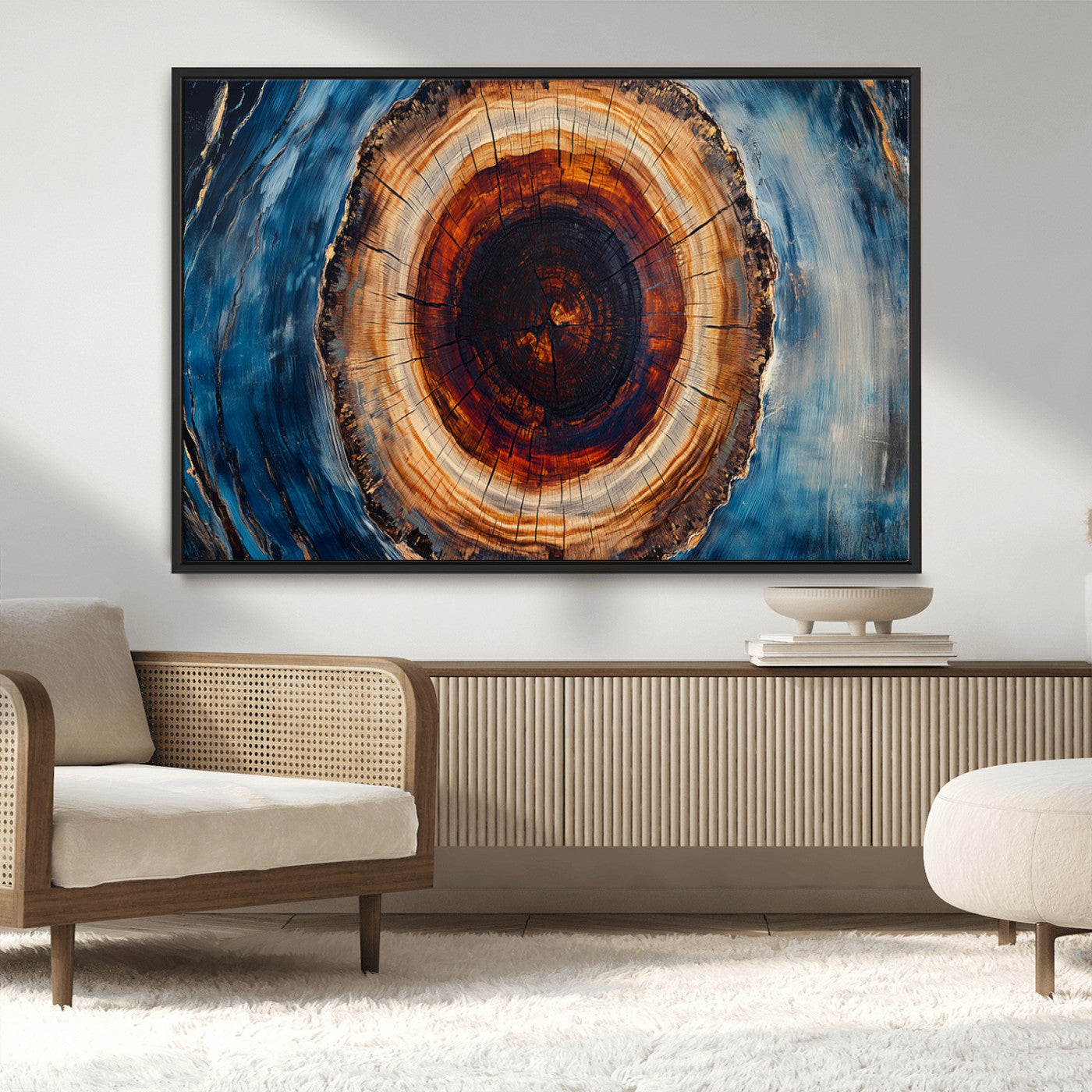 30457-MGV-CV-36X24-Framed Abstract Tree Ring Wall Art Print, Natural Rustic Wood Texture Canvas Print, Wood Tree Stump
