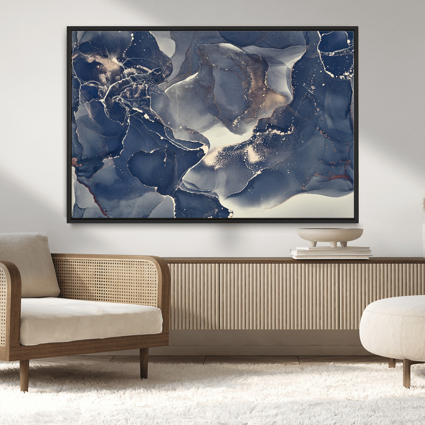 28282-MGV-CV-36X24-Large Abstract Blue and Gold Canvas Wall Art | Fluid Ink Artwork Print | Luxury Wall Decor for