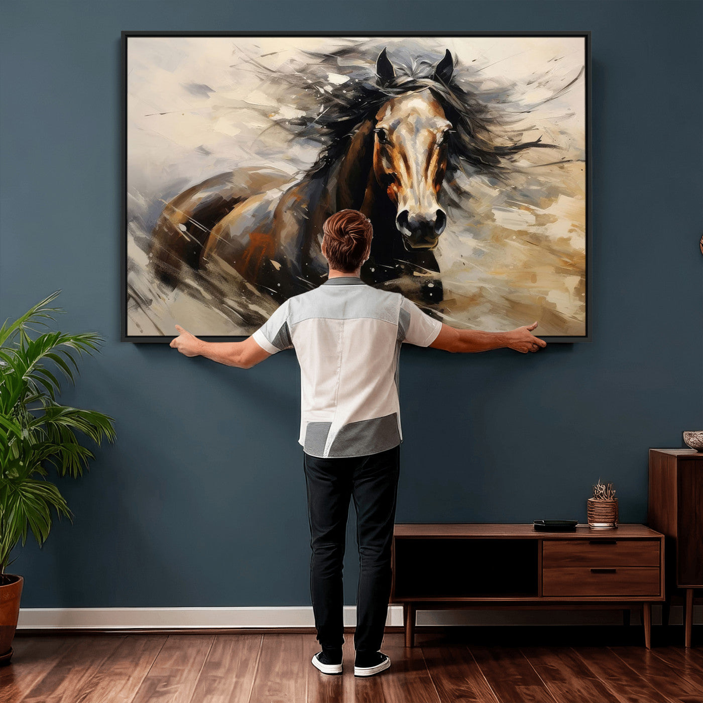 53001-MGV-CV-36X24 - Abstract Wall Art Horse Print - Large Western Horse Canvas - Farmhouse Woodland Wall Art - Framed