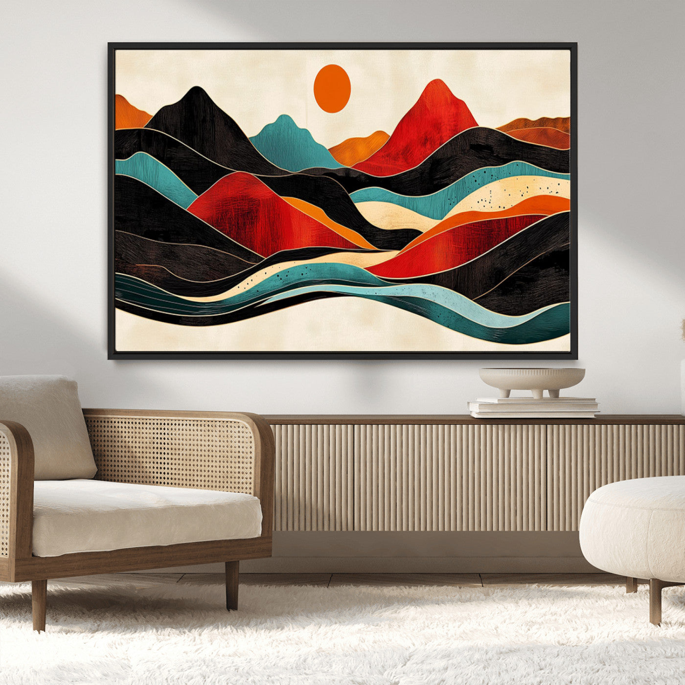 -Western Wall Decor - Large Triptych Mountain Canvas - Boho Woodland Wall Art Print - Framed