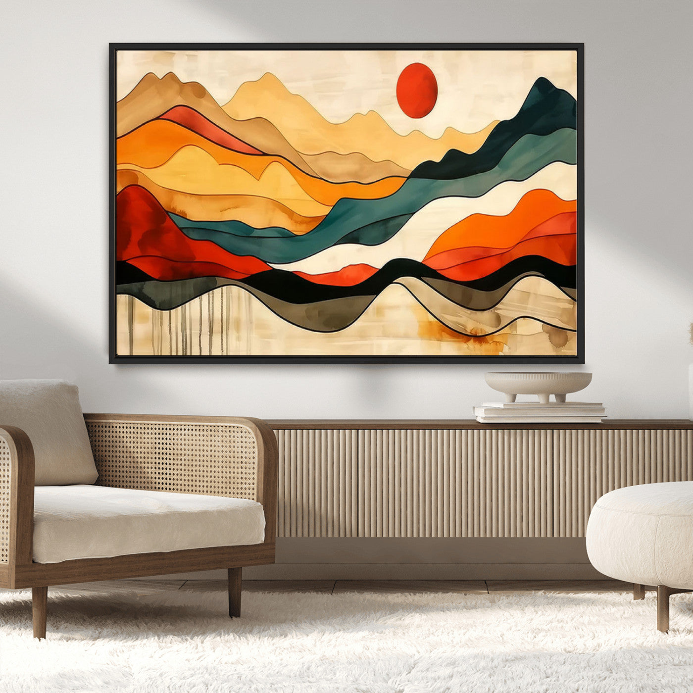 23241-MGV-CV-36X24-Mid Century Wall Art Print - Abstract Woodland Print - Modern Art Panoramic Mountain Wall Art