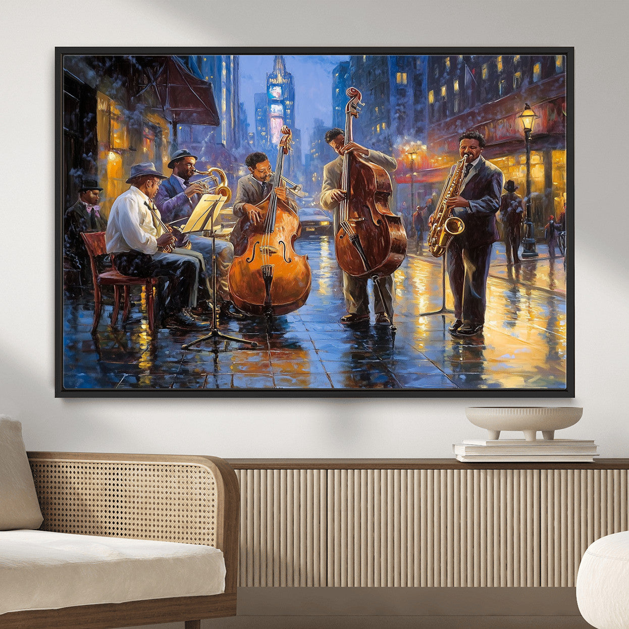 58694-MGV-FC-36X24 - Colorful Jazz Wall Art - African American Music Canvas Print - Framed Abstract Music Poster for Home