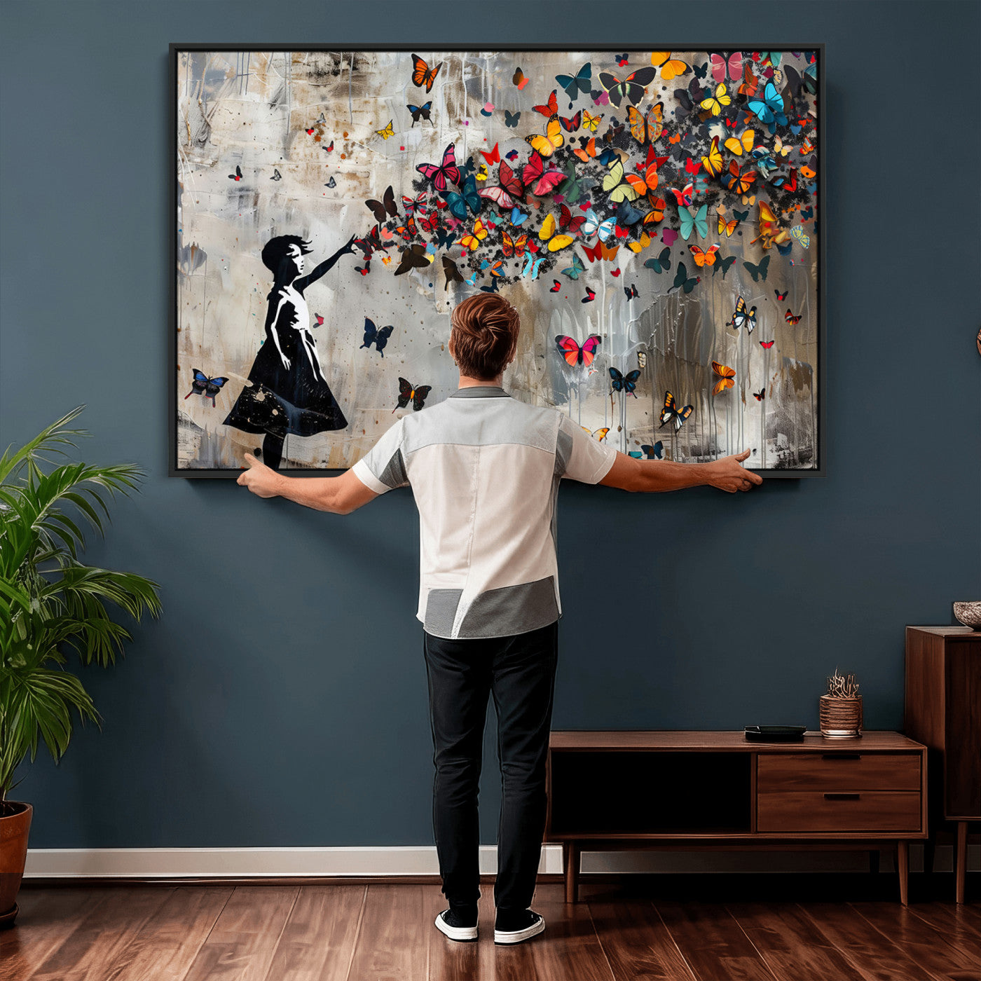 51446-MGV-CV-36X24 - Banksy Butterfly Girl Wall Art | 3-Piece Butterfly Girl Canvas