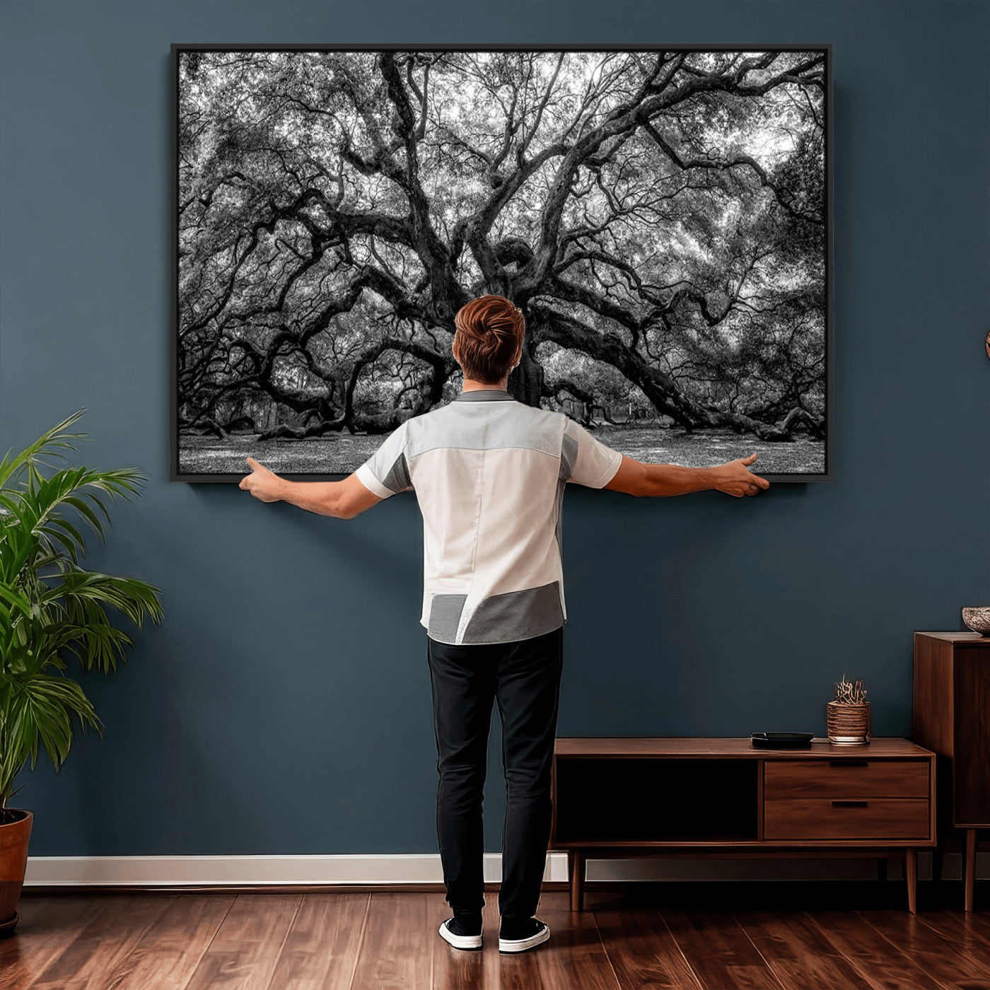 132944706-MGV-CV-36X24 - Black and White Old Angel Oak Tree Wall Art Canvas Print