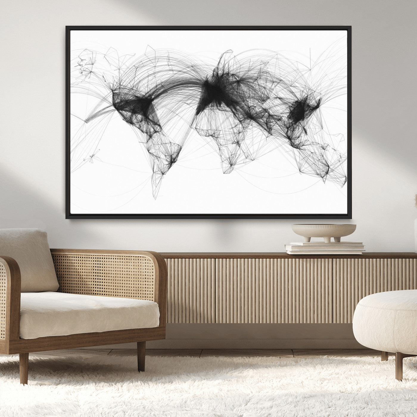 Black-Flight-Routes-MGV-CV-36X24-Flight Routes Air Traffic Map Canvas Wall Art - Framed - Ready to Hang