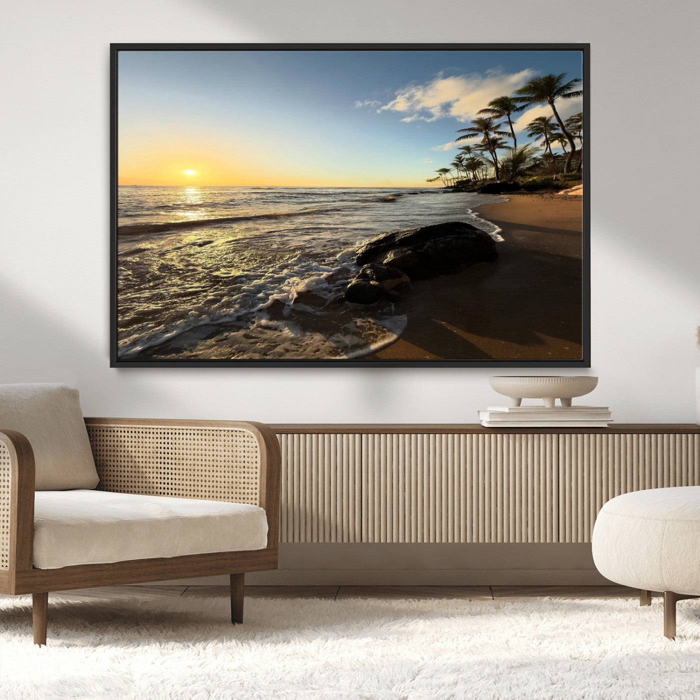 Nadir2-MGV-CV-36X24-Tropical Beach Wall Art - Stunning Ocean Sunset Canvas Print with Palm Tree Design for Relaxing and