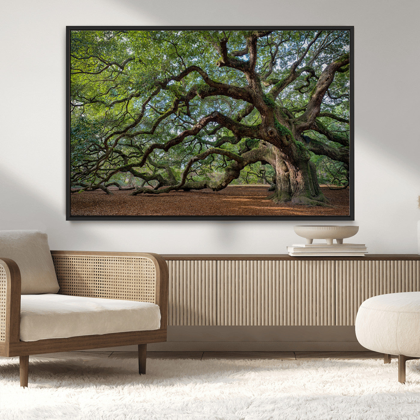 MGV-FC-36X24 - Ancient Oak Tree Wall Art – Canvas Print of Expansive Branches Lush Green Canopy, Tranquil Landscape, Majestic Nature Decor for Home or Office