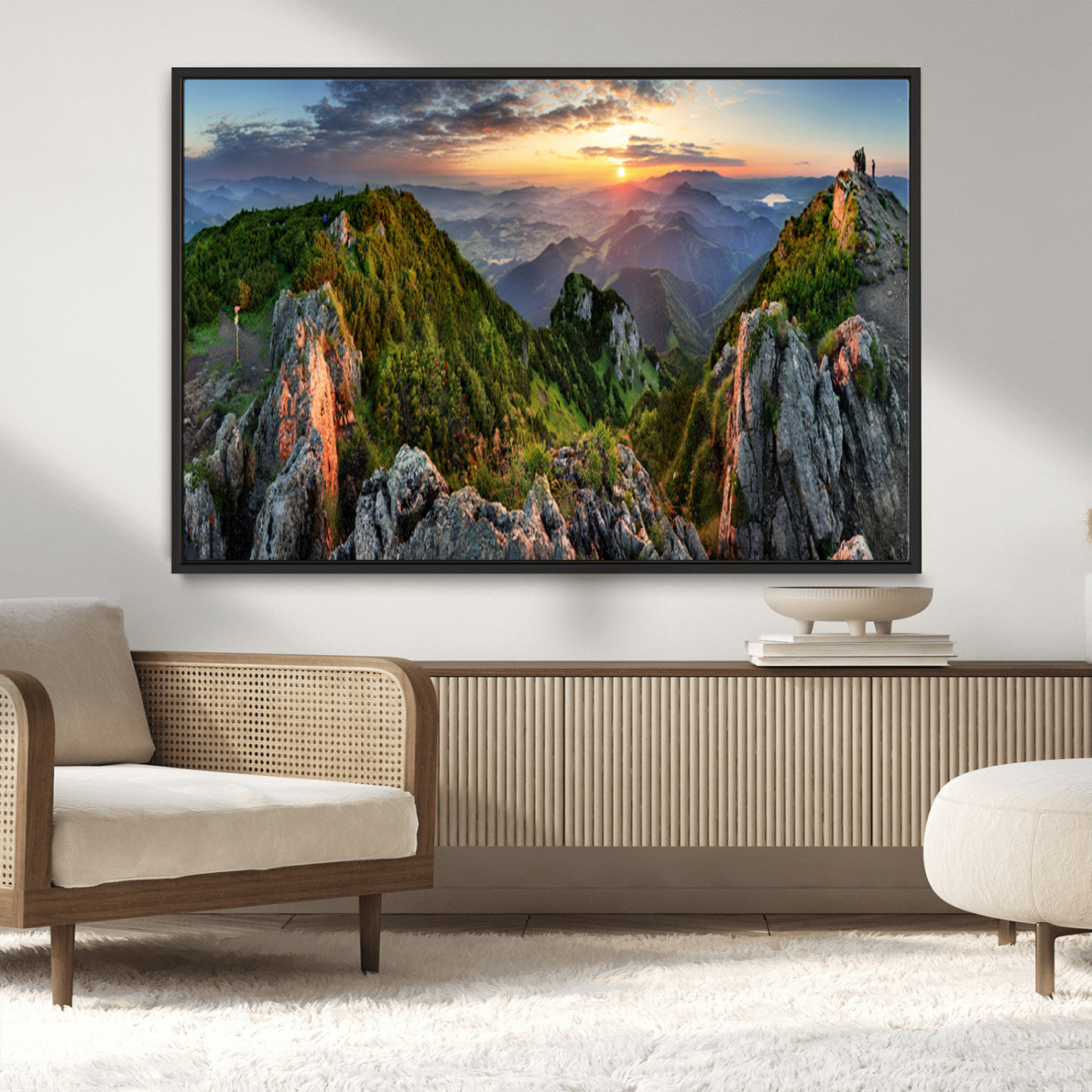 51582565-MGV-CV-36X24-Mountain Sunset Panoramic Wall Art Canvas Print – Framed Scenic Wilderness Scene with Majestic Summit Artwork for Home, Office