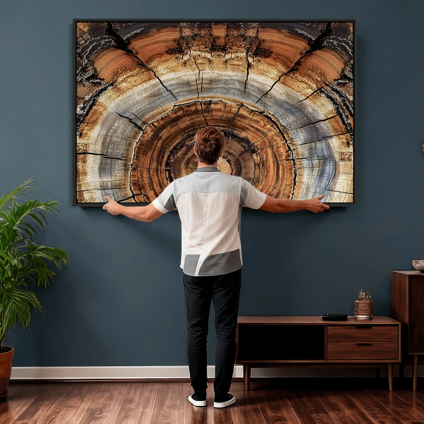 15184146-MGV-CV-36X24 - Tree Rings Wall Art Canvas Print, Framed Wood Texture Art Picture Print, Rustic Pattern Perfect Rustic Organic Decor Artwork