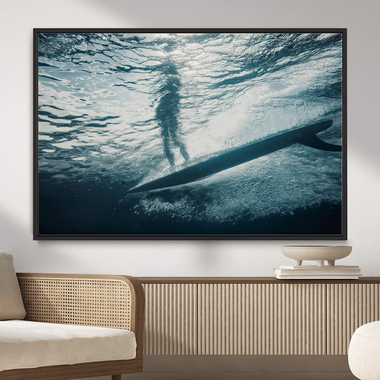 MGV-FC-36X24 - Submerged Surf Wall Art Canvas Print, Framed Underwater Perspective Art Picture Print, Ocean Surf Perfect Coastal Adventure Decor Artwork
