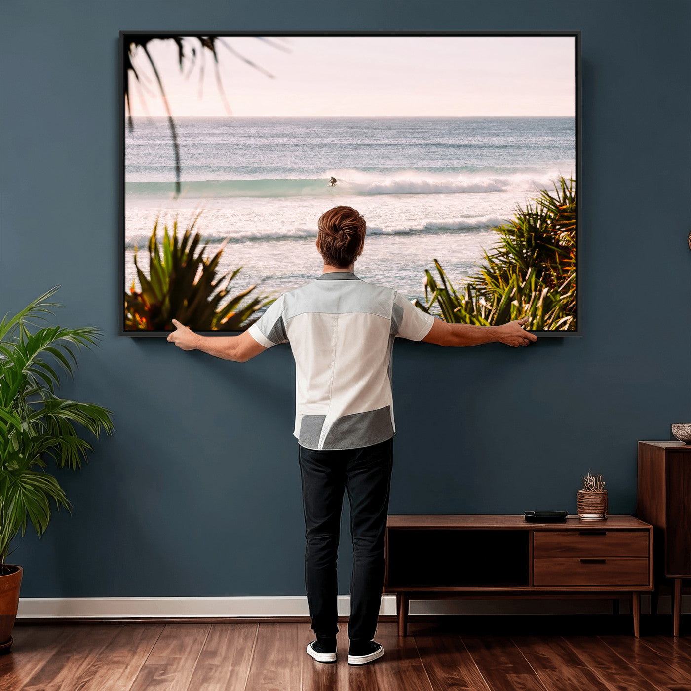 23287092-MGV-CV-36X24 - Ocean Surfer Wall Art Canvas Print | Framed Coastal Surf Art Picture Tropical Beach Artwork for Home Office