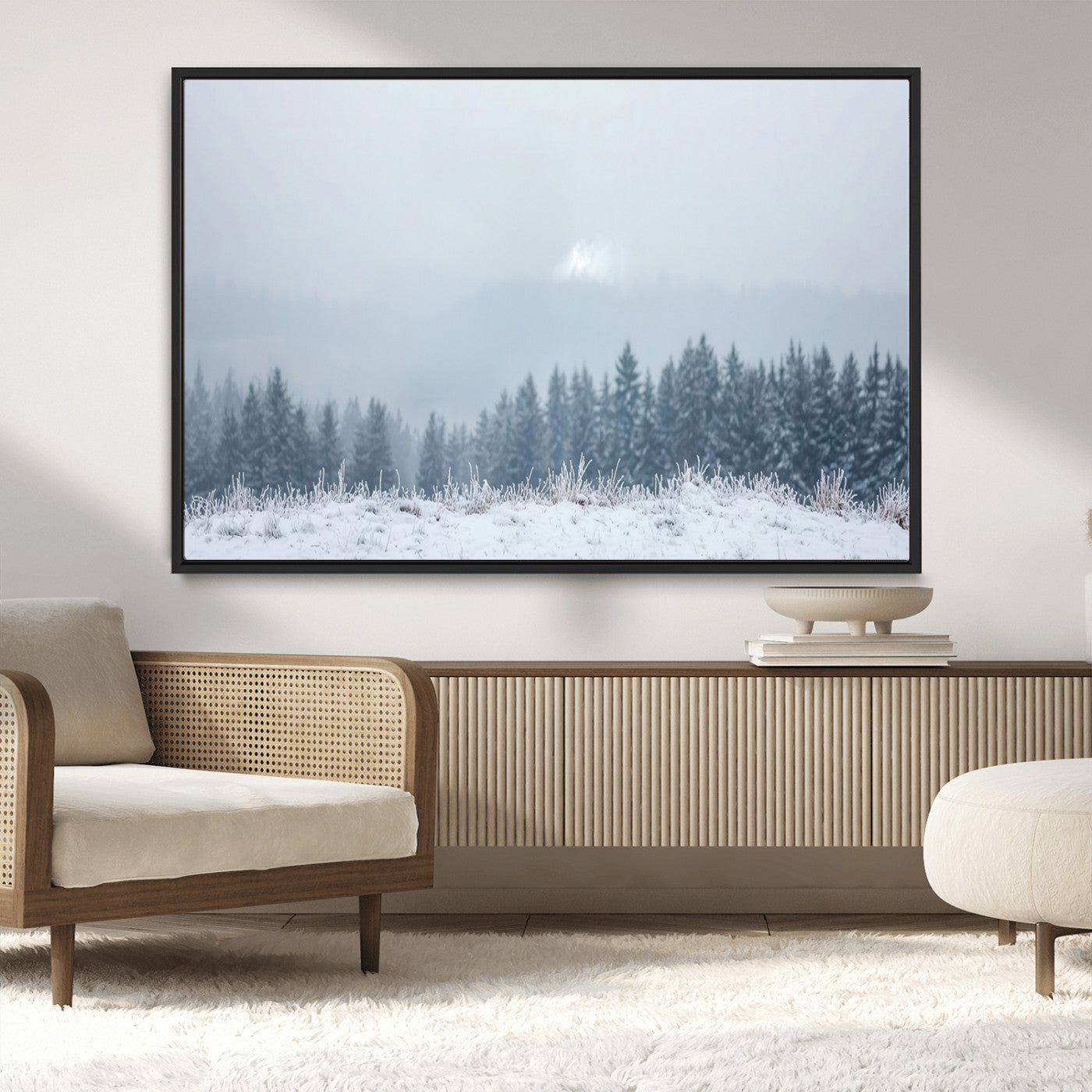 33033082-MGV-CV-36X24-Winter Forest Wall Art Canvas Print – Framed Snowy Landscape Art Picture Misty Tree Scene Artwork for Home Office