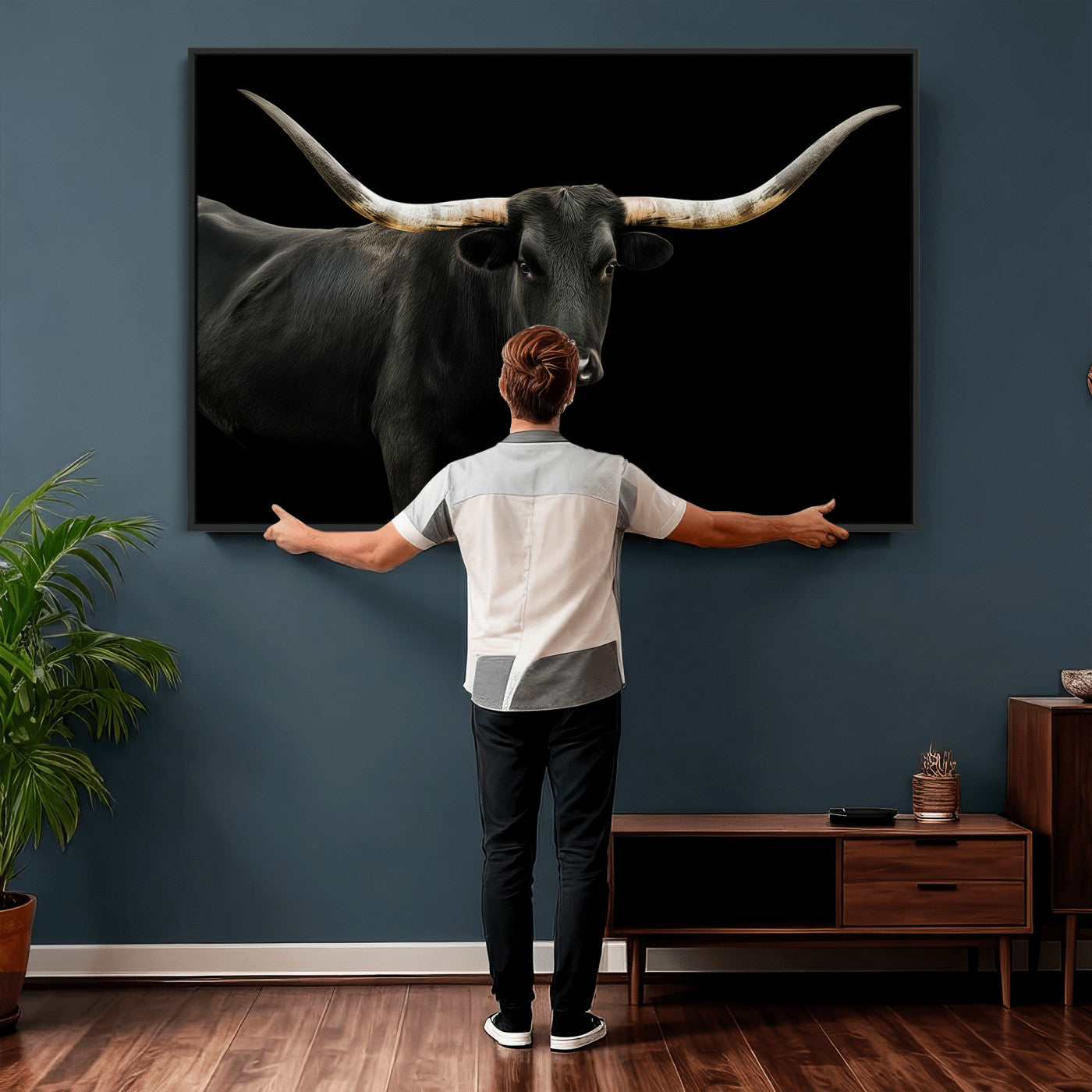 23572907-MGV-CV-36X24 - Texas Longhorn Wall Art Canvas Print, Framed Rustic Western Art Picture Print, Farmhouse Animal Perfect Modern Western Minimalist Decor Artwork
