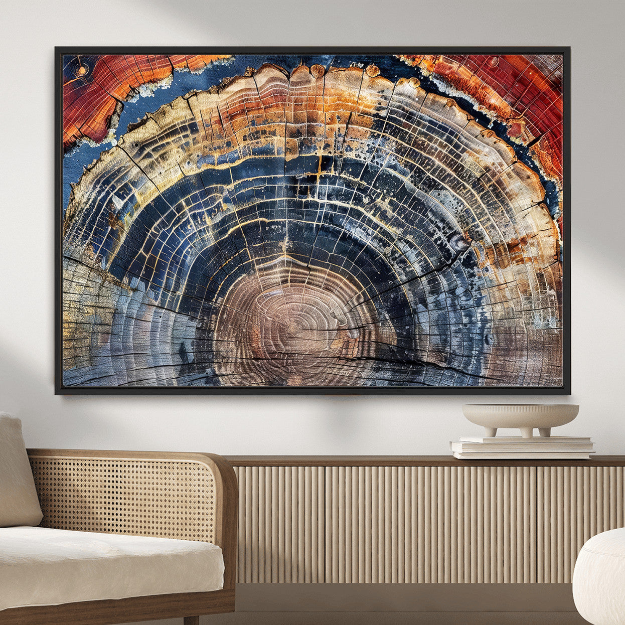 60292921-MGV-FC-36X24 - Vintage Tree Rings Wall Art Canvas Print – Framed Wood Art Picture Petrified Wood Artwork for Home, Office, Living Room