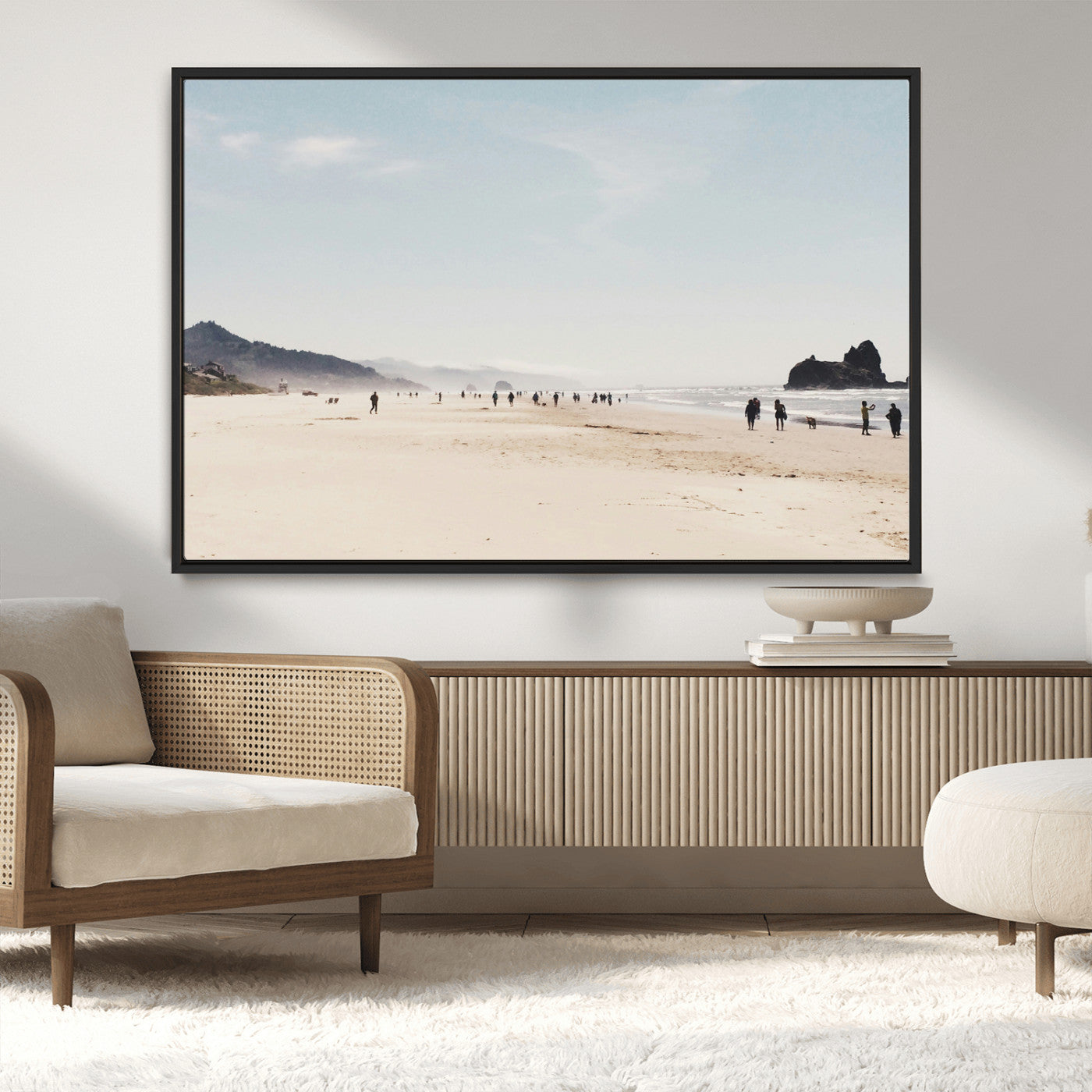 28307820-MGV-CV-36X24-Minimalist Beach Wall Art Canvas Print – Framed Coastal Serenity Soft Sand Nature Scene Artwork for Home Office