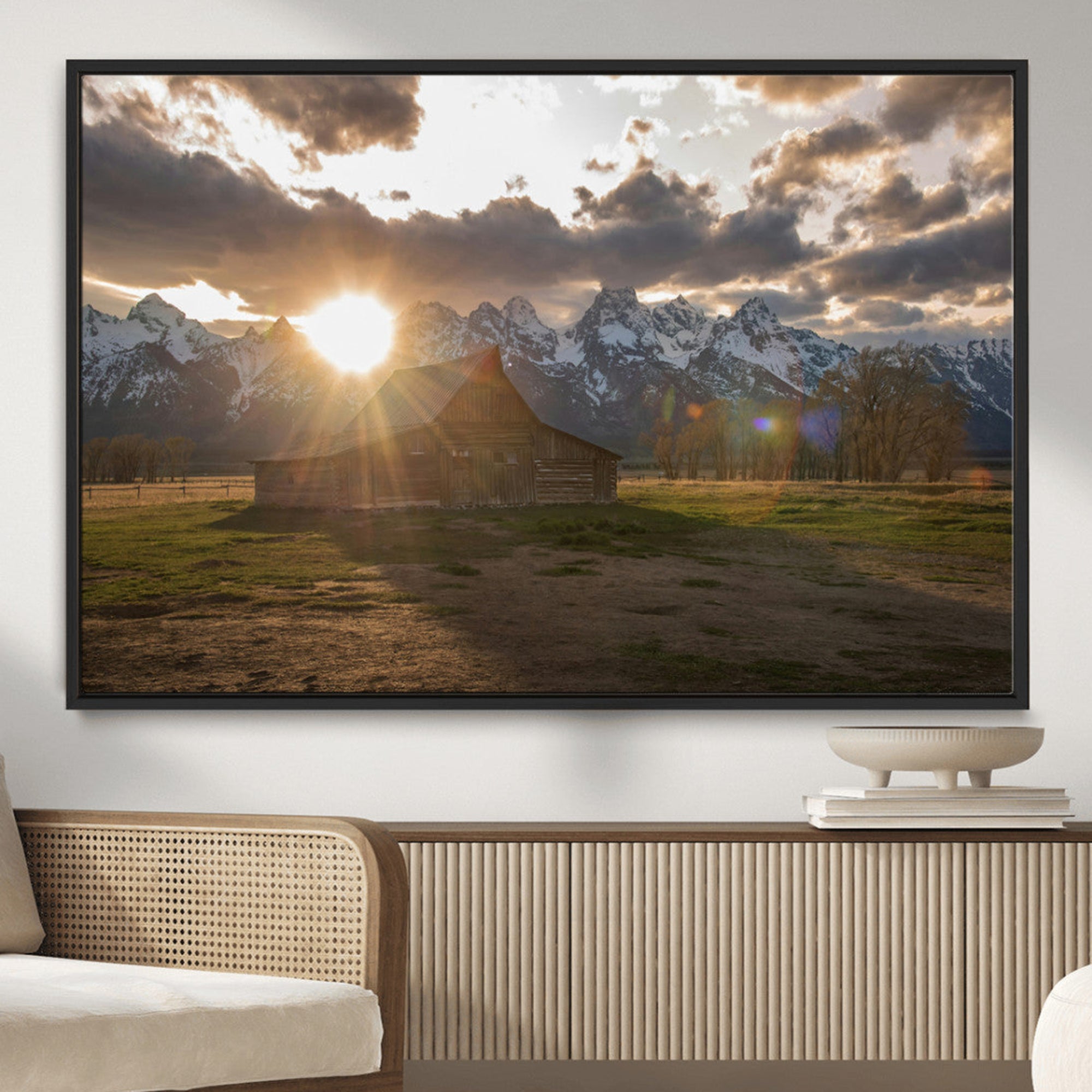 -Snowy Peaks Wall Art Canvas Print – Rustic Mountain Landscape Nature Escape Winter Forest Artwork for Home, Office