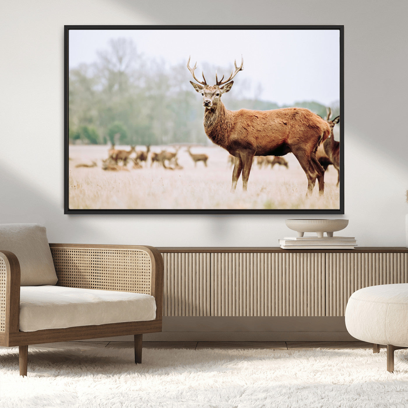 53240224-MGV-CV-36X24-Rustic Deer Wall Art Canvas Print – Forest Woodland Stag Nordic Animal Scenic Nature Artwork for Home, Cabin