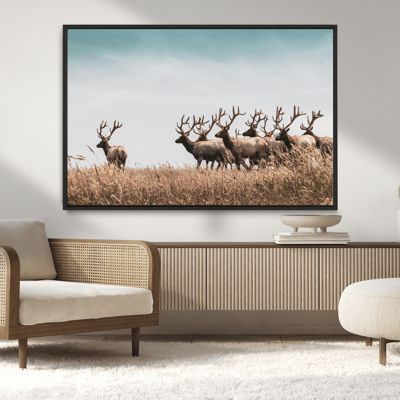 81594705-MGV-CV-36X24-Elk Herd Wall Art Canvas Print – Framed Wildlife Photography Rustic Nature Scene Artwork for Home, Office, Living Room