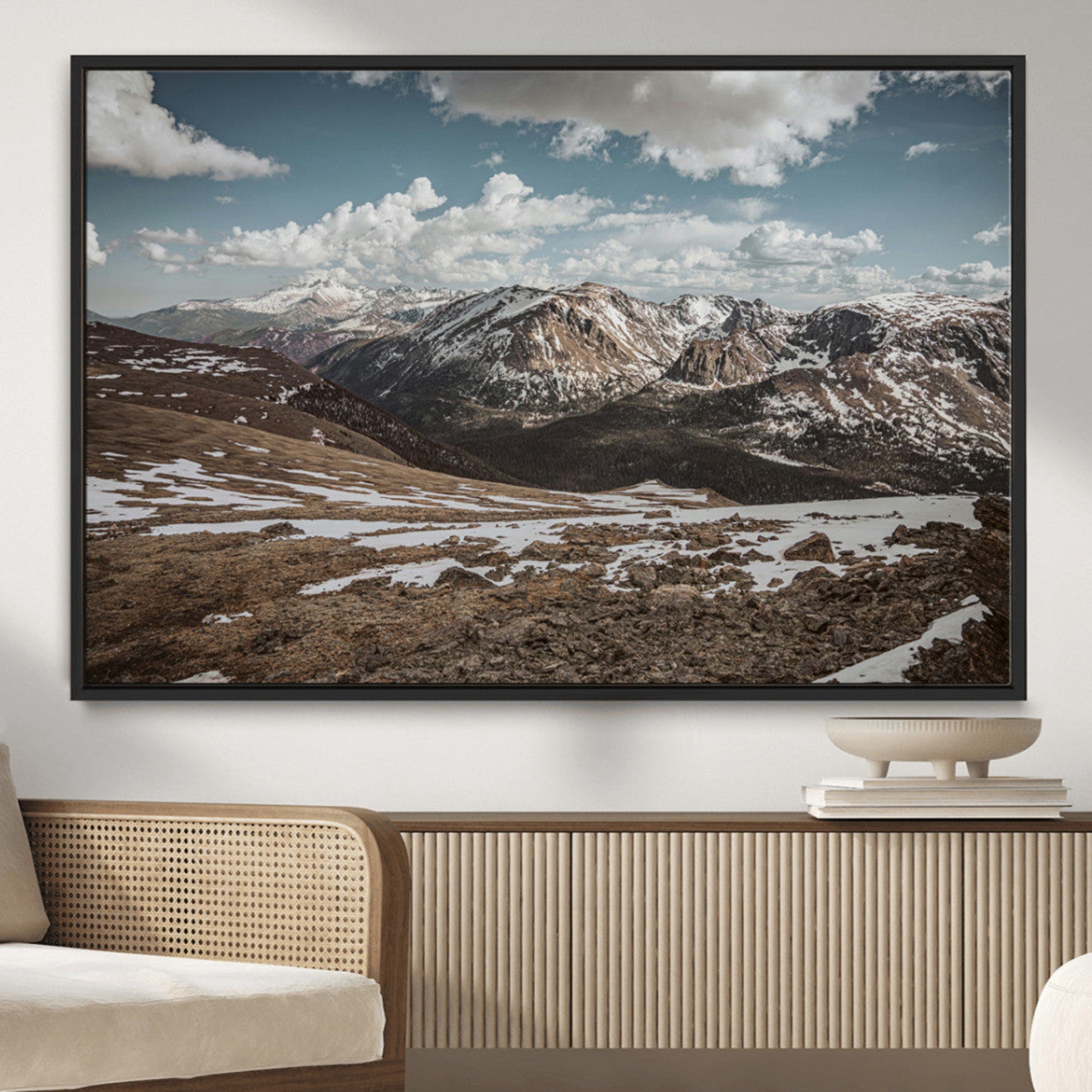 44565953-MGV-CV-36X24-Mountain Landscape Wall Art Canvas Print – Framed Snowy Peaks Rugged Highlands Nature Scene Artwork for Home Office