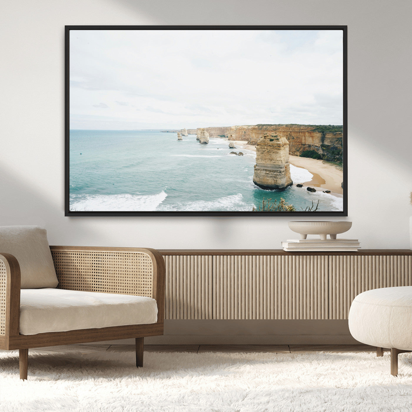 70095633-MGV-CV-36X24-Twelve Apostles Wall Art Canvas Print – Framed Coastal Cliffs Rugged Rock Formations Artwork for Home Office