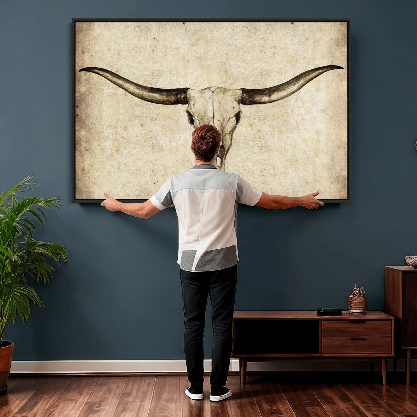 42788678-MGV-CV-36X24 - Longhorn Skull Wall Art Canvas Print – Rustic Western Artwork Print for Living Room Wall Decor