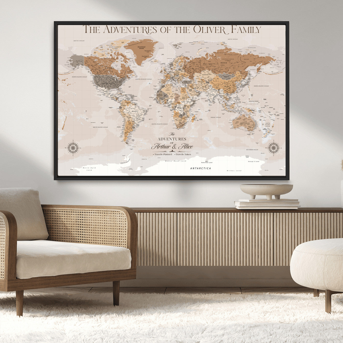 -Personalized Push Pin World Map Canvas – Custom Framed Travel Tracker Wall Art, Large Adventure Map with Pins for Home, Office