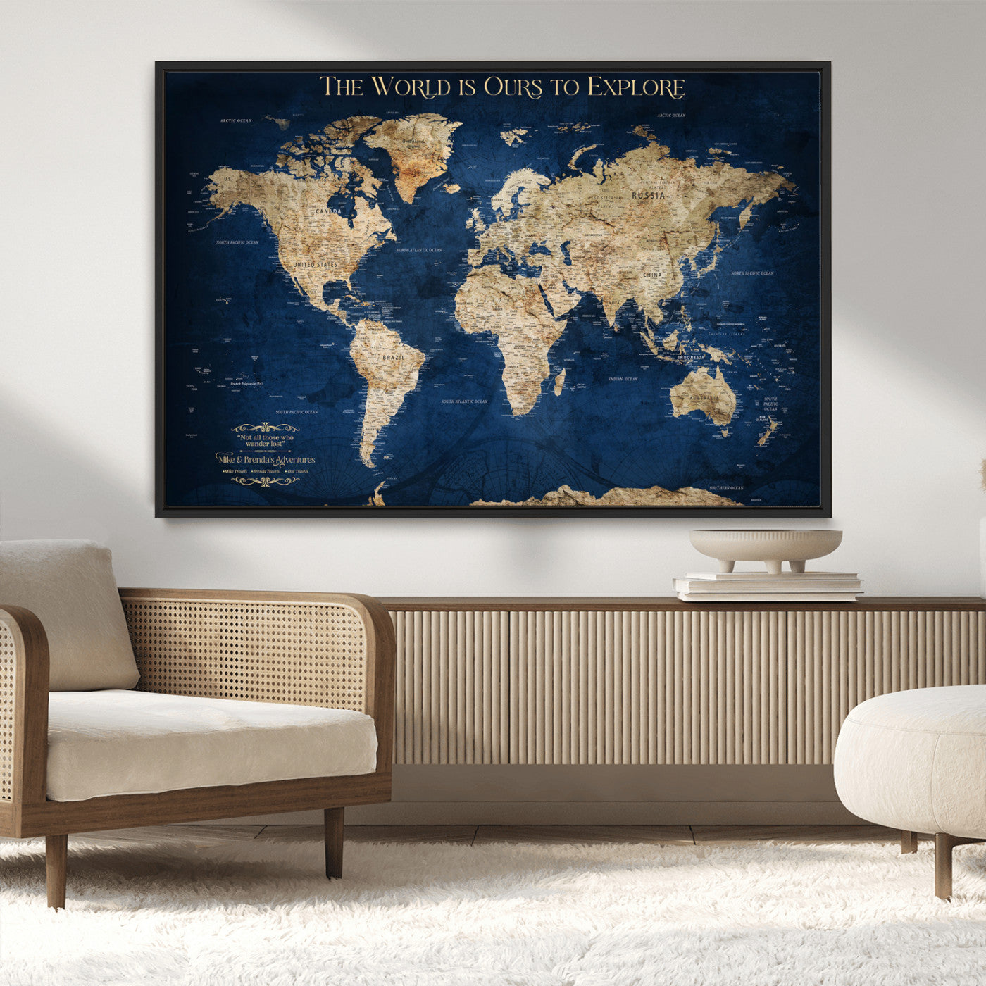 -Personalized Push Pin World Map Canvas Print – Custom Travel Tracker Wall Art, Framed Adventure Map Gift for Couples