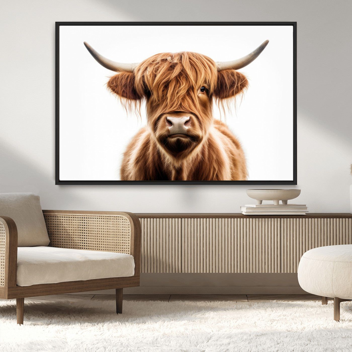 637908607-MGV-FC-48X32-3P_Walnut-Scottish Highland Cow Canvas Print, Framed Highland Cow Canvas Home Decor