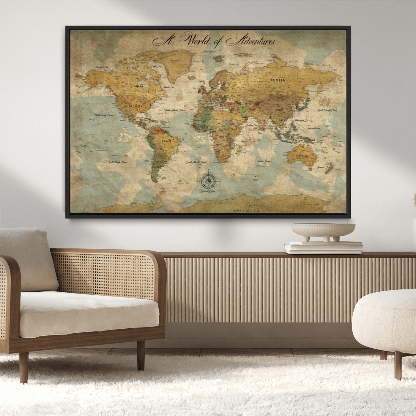 Rehber01-MGV-CV-36X24-Personalized World Map Canvas – Custom Framed Push Pin Travel Map Wall Art, Vintage Style Gift for Couples or Families