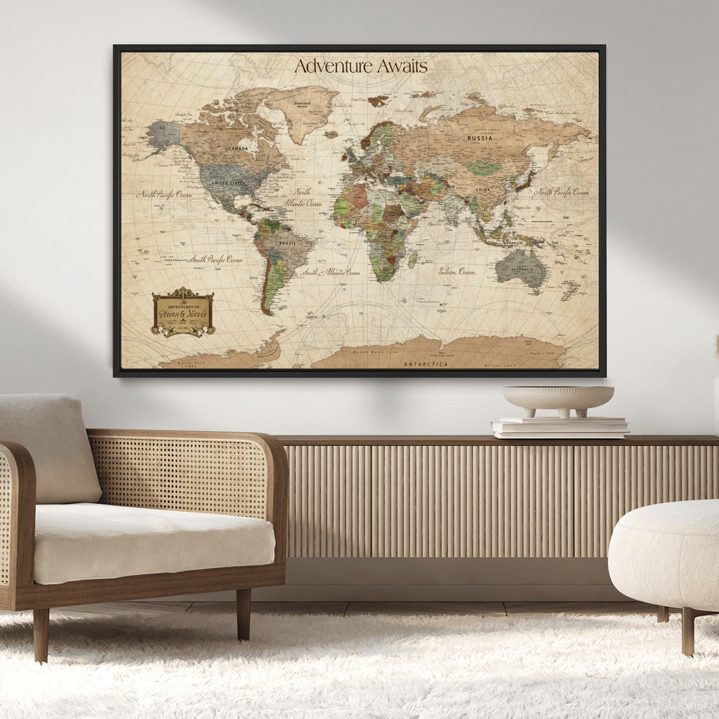 33020399-MGV-CV-36X24-Personalized World Map Canvas Print – Custom Push Pin Travel Tracker Map Anniversary Gift for Couples for Home, Office