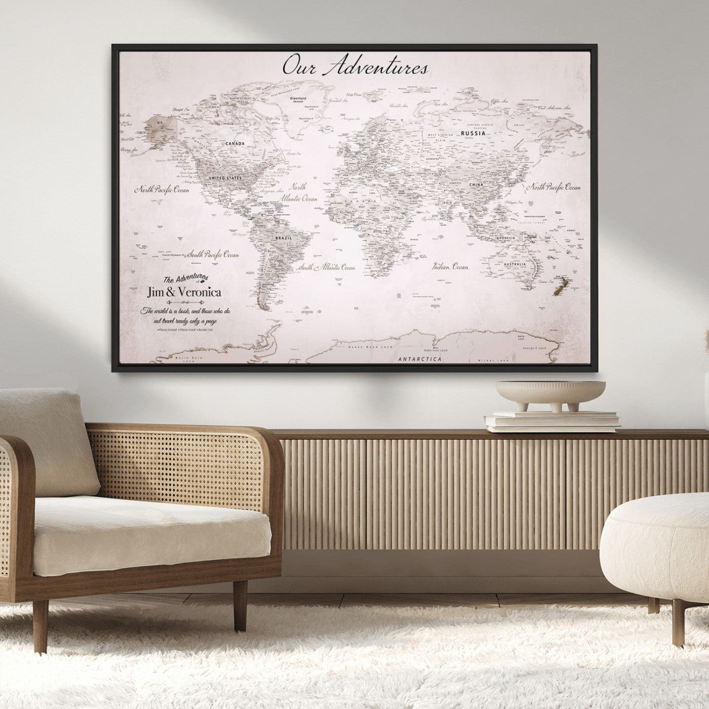 -Customize Push Pin World Map Wall Art Canvas Print – Personalized Travel Map with Foam Pins Framed for home, office