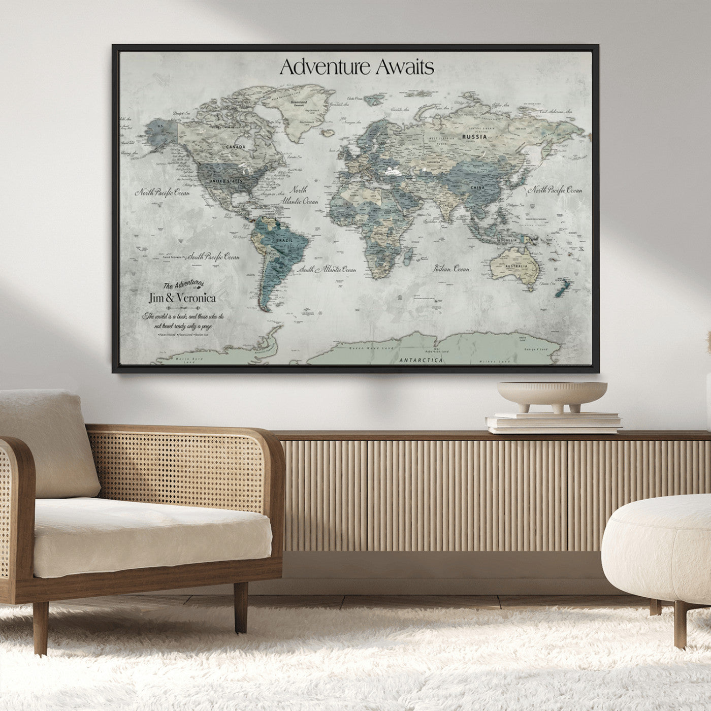 -Personalized Push Pin World Map Canvas Print – Custom Adventure Travel Map Framed Wall Art Gift for home, office