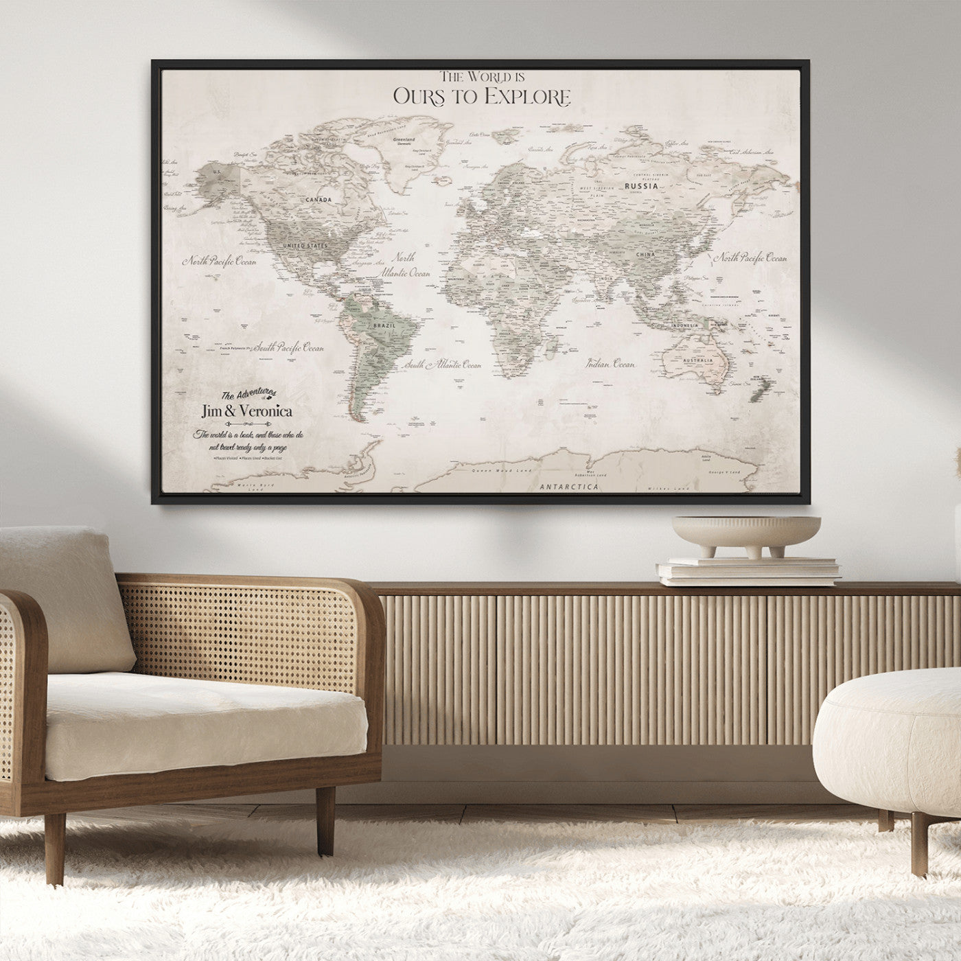-Personalized Push Pin World Map Wall Art Canvas Print – Custom Framed Travel Tracker Gift for Couples or Family for home, office