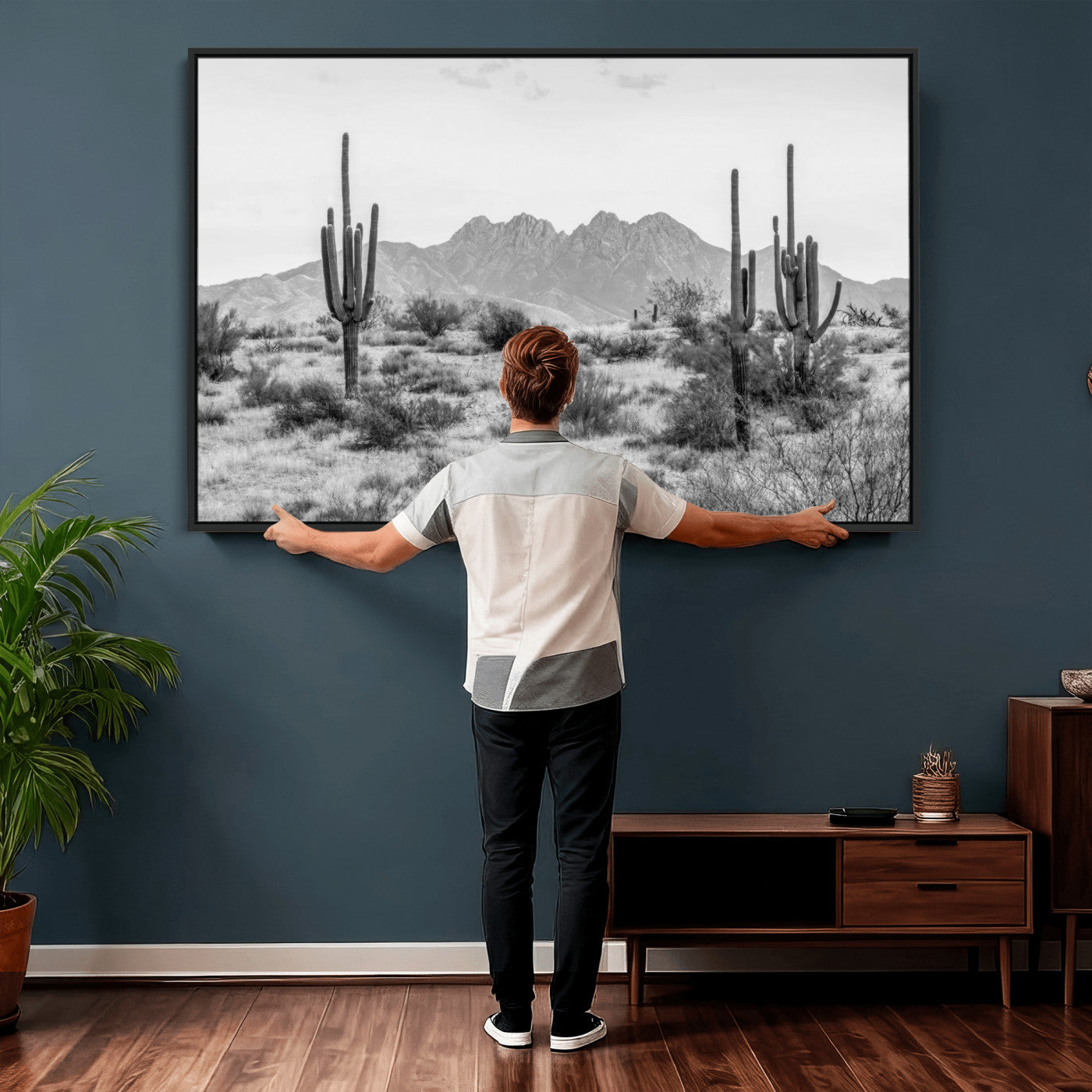 97436PHN-MGV-CV-36X24 - Black White Arizona Desert Canvas Wall Art Cactus Farmhouse Wall Art