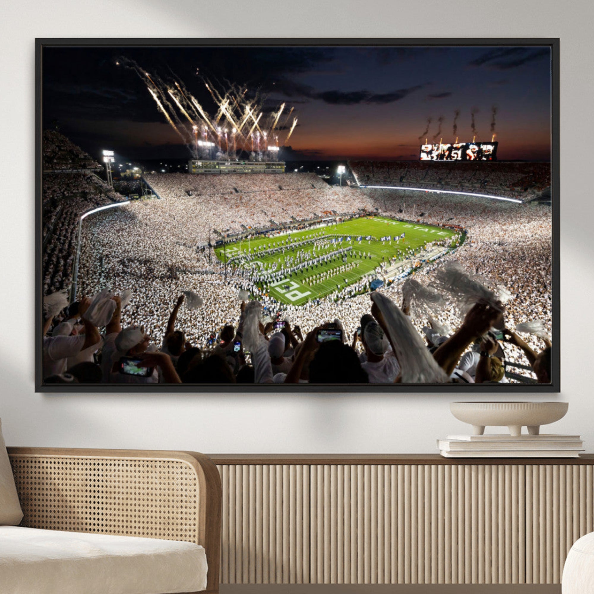 26666-MGV-CV-36X24-Penn State Stadium Wall Art Canvas Print – White Out Football Game Framed Sports Stadium Artwork for Home, Office