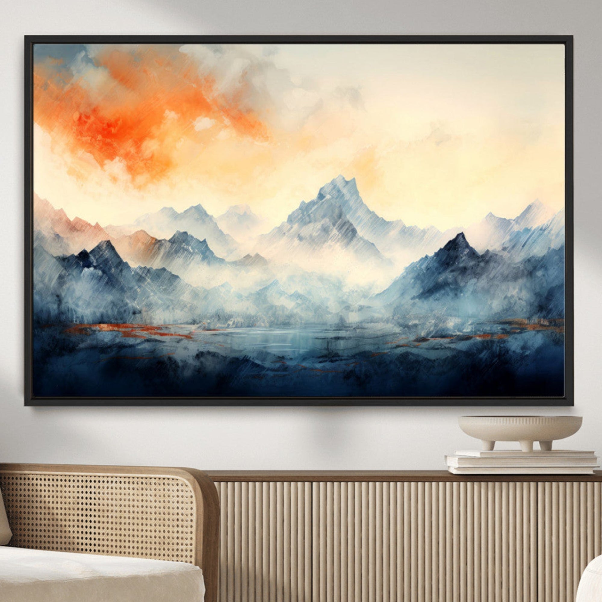 WRM1005-MGV-CV-36X24-Warm Clouds Abstract Mountain Wall Art Canvas Print