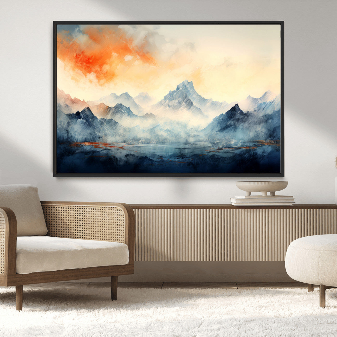 WRM1005-MGV-CV-36X24-Warm Clouds Abstract Mountain Wall Art Canvas Print