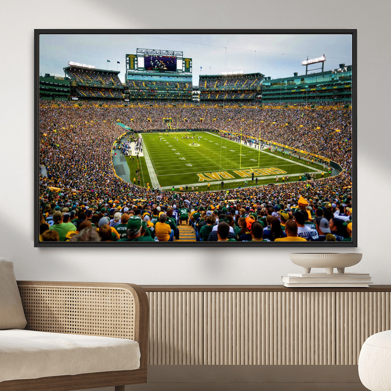 GBP101-MGV-FC-36X24 - Green Bay Packers Lambeau Field Stadium Wall Art Canvas Print, Iconic NFL Football Stadium Artwork, Wisconsin Sports Home Decor