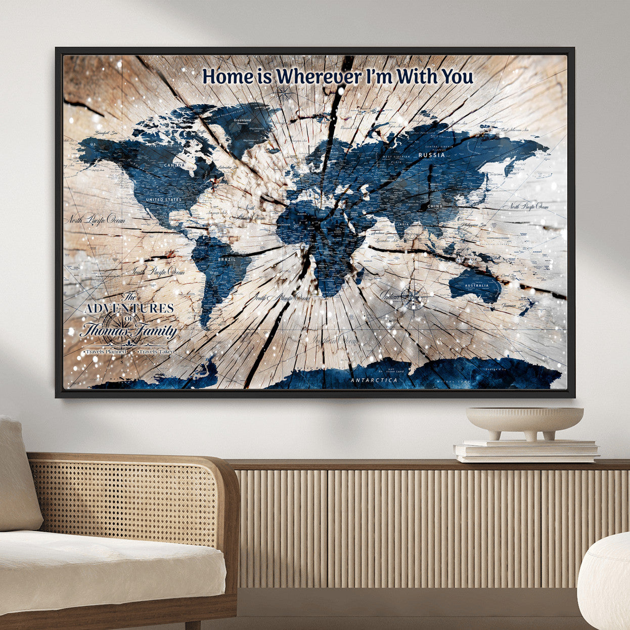 35694194-MGV-FC-36X24 - Personalized World Map Wall Art Canvas Print – Custom Push Pin Travel Map for Couples, Families, or Office Decor