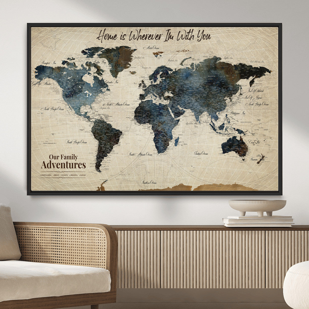 71188227-MGV-FC-36X24 - Personalized World Map Wall Art Canvas Print – Custom Push Pin Travel Map for Couples, Families, or Office Decor