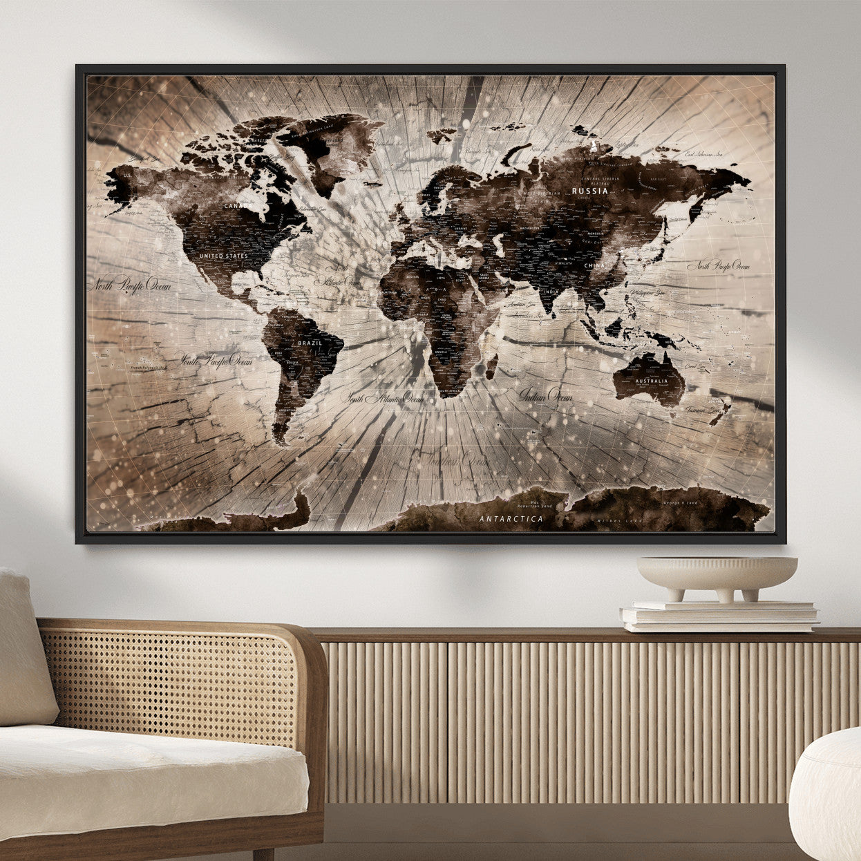 35326624-MGV-FC-36X24 - World Map Wall Art Canvas Print, Modern Decorative Framed Map Artwork Prints for Living Room, Office, Bedroom Wall Decor