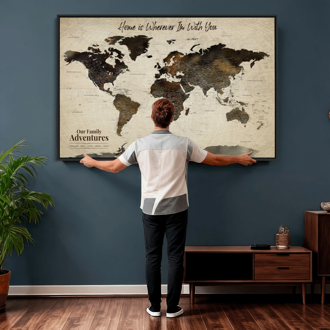 44658041-MGV-FC-36X24 - Customized Push Pin World Map Wall Art Canvas Print with Pins, Framed Personalize Travel Tracker Map, World Map for Living Room and Office Decor