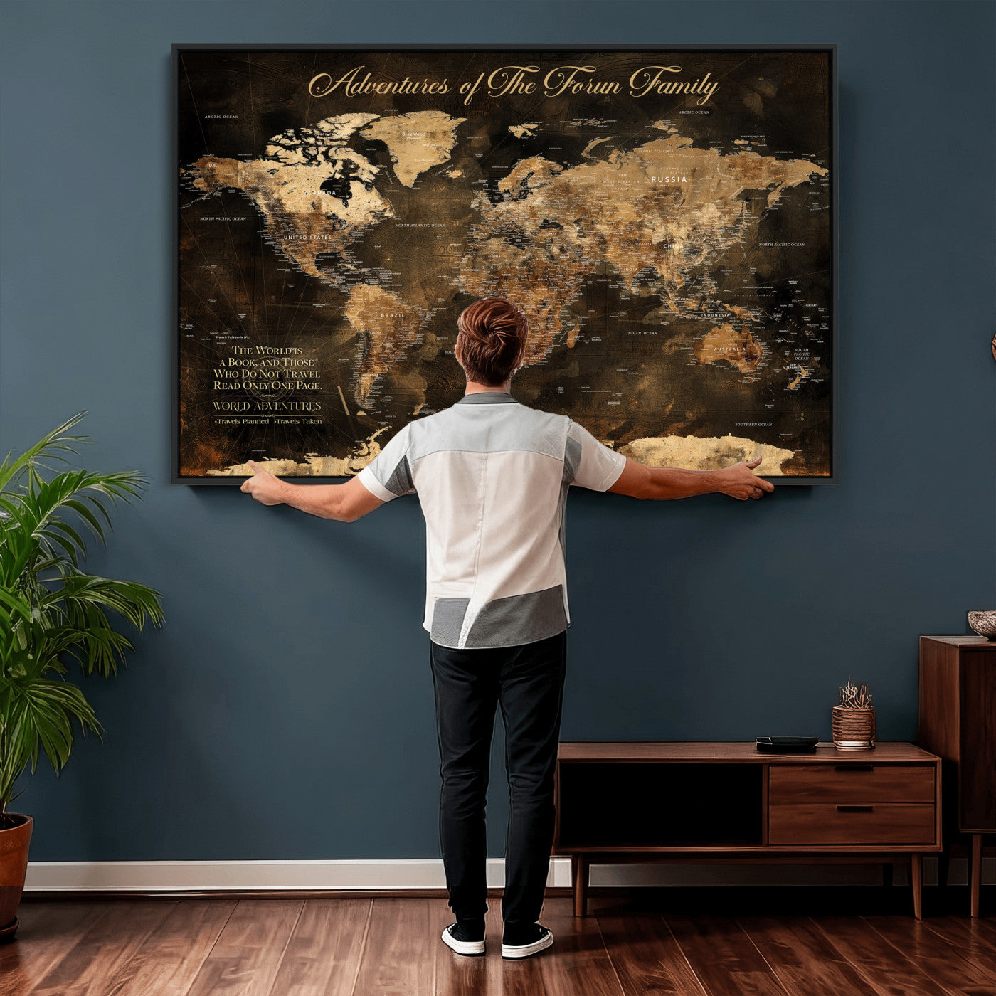 20594960-MGV-CV-36X24 - Custom Push Pin World Map Wall Art Canvas Print – Personalized Travel Tracker with Pins Framed Large for Home and Office Decor