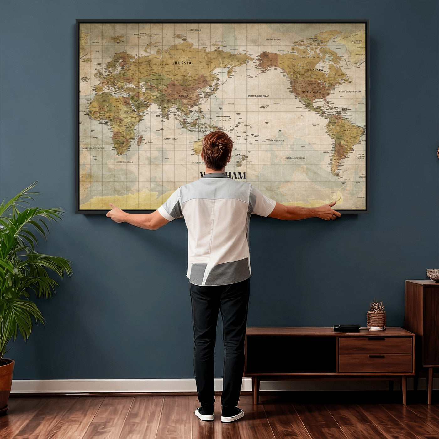 98110883-MGV-CV-36X24 - Custom Push Pin World Map Wall Art Canvas Print – Personalized Travel Tracker with Pins Framed Large for Home and Office Decor