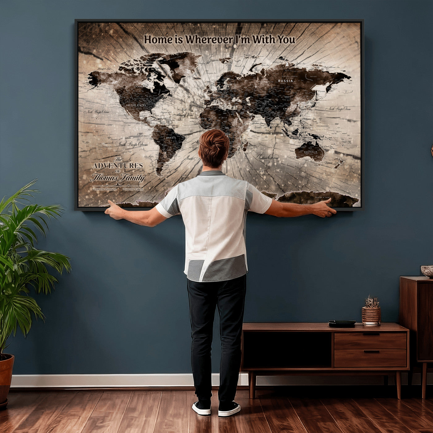 12350515-MGV-CV-36X24 - Custom Push Pin World Map Wall Art Canvas Print – Personalized Travel Tracker with Pins Framed Large for Home and Office Decor