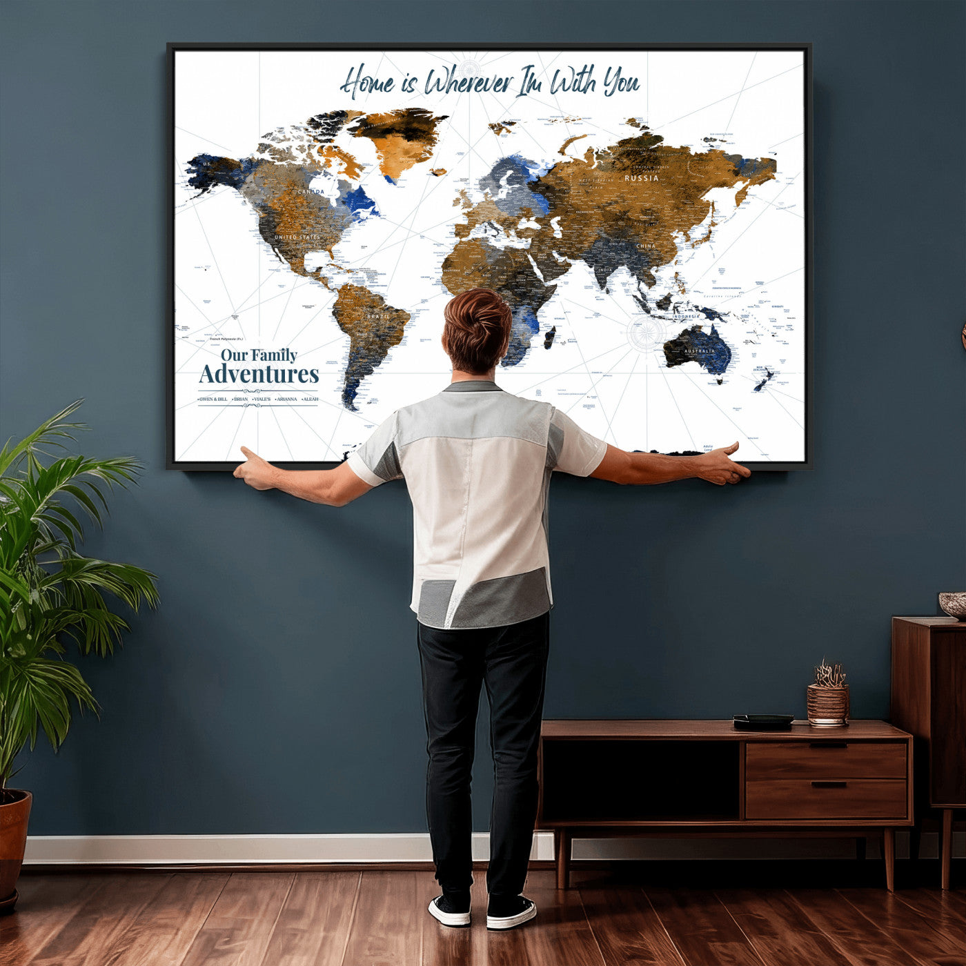 75259864-MGV-CV-36X24 - Custom Push Pin World Map Wall Art Canvas Print – Personalized Travel Tracker with Pins Framed Large for Home and Office Decor