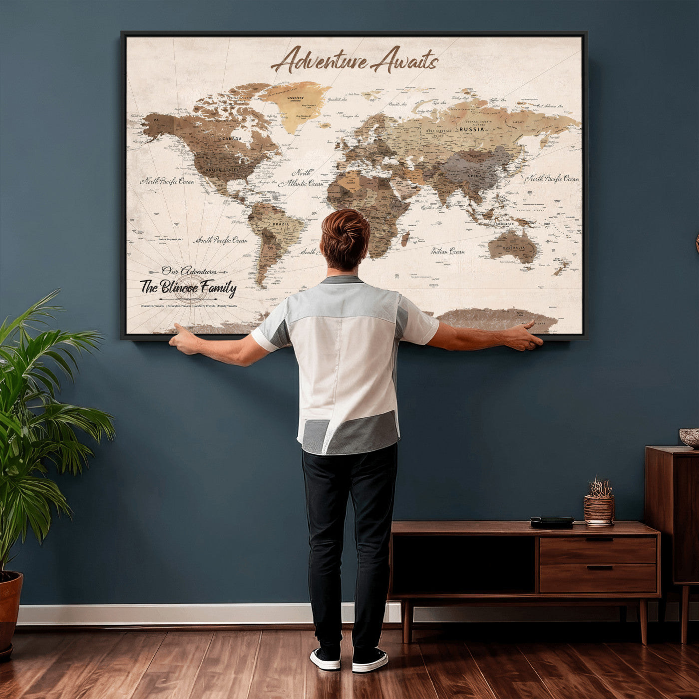 64110351-MGV-CV-36X24 - Custom Push Pin World Map Wall Art Canvas Print – Personalized Travel Tracker with Pins Framed Large for Home and Office Decor