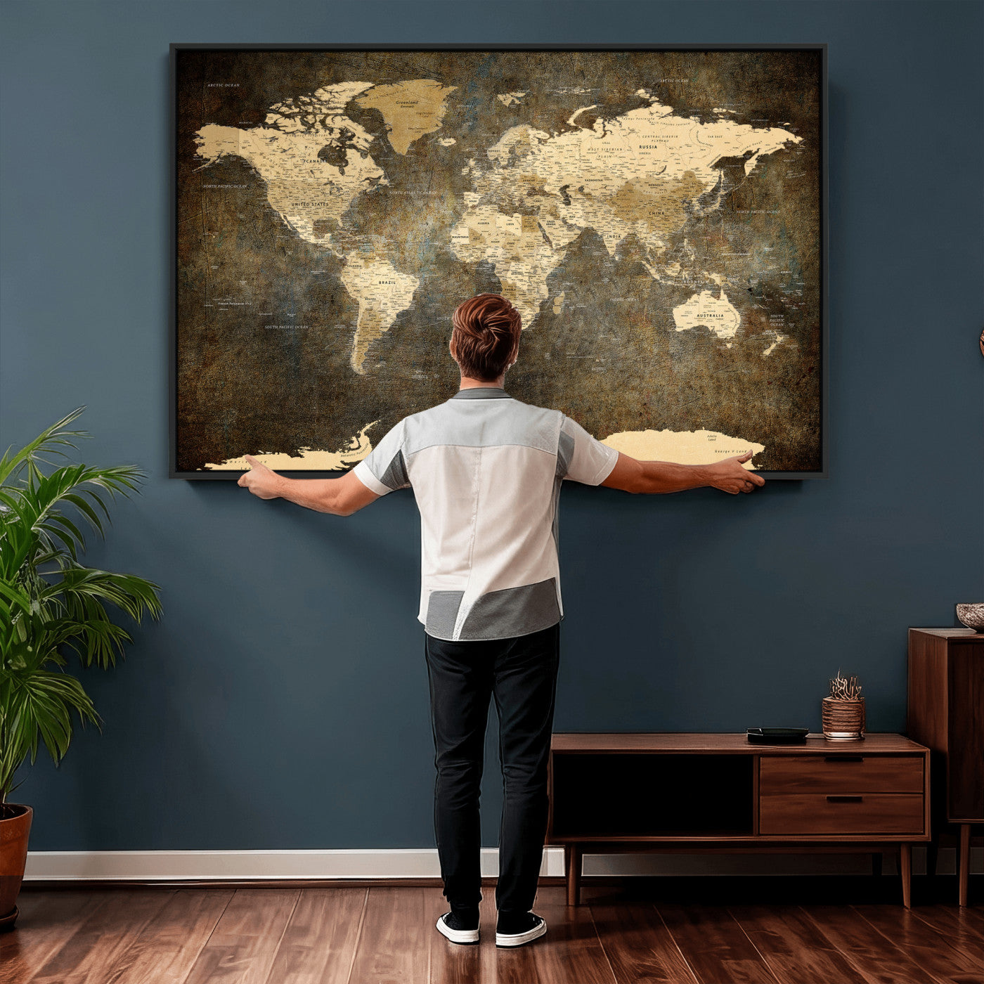 89742472-MGV-CV-36X24 - World Map Wall Art Canvas Print, Modern Decorative Framed Map Artwork Prints for Living Room, Office, Bedroom Wall Decor