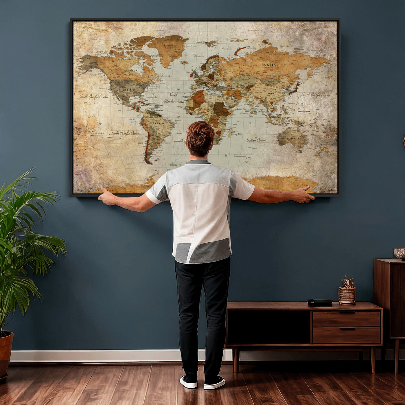 74176056-MGV-CV-36X24 - World Map Wall Art Canvas Print, Modern Decorative Framed Map Artwork Prints for Living Room, Office, Bedroom Wall Decor